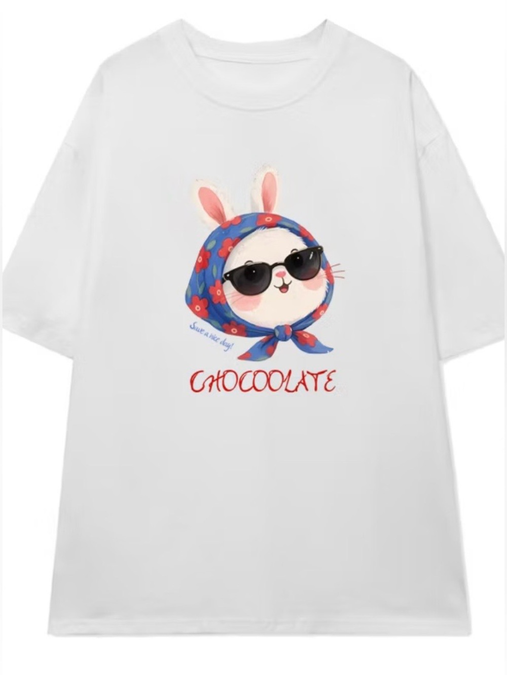 White Bunny Graphic Tee with Blue Headscarf